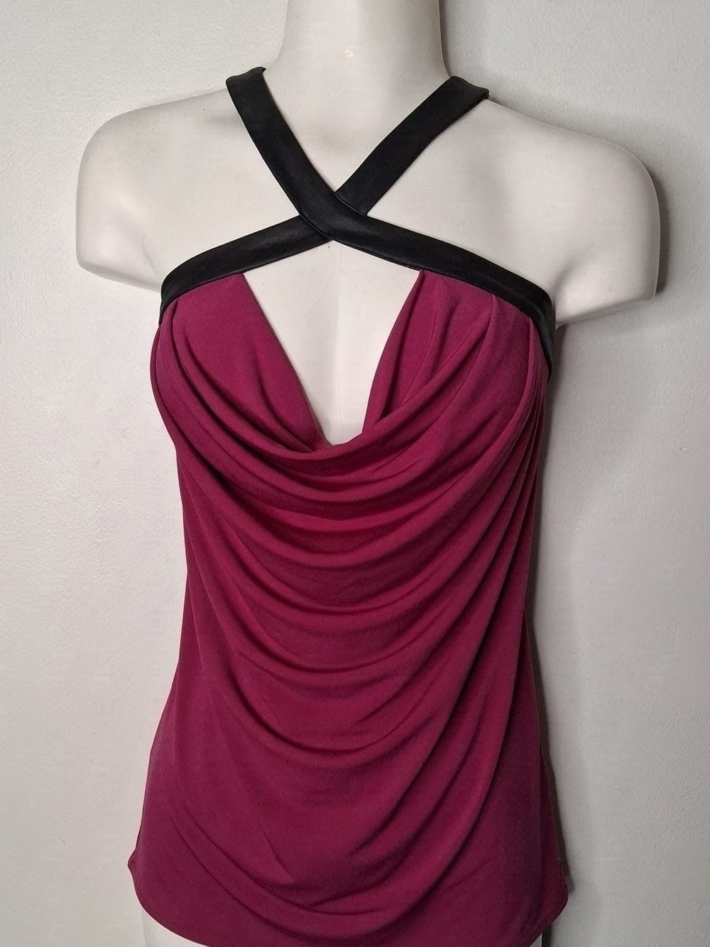 GUESS Magenta Cowl Neck Criss Cross Halter Top Size S